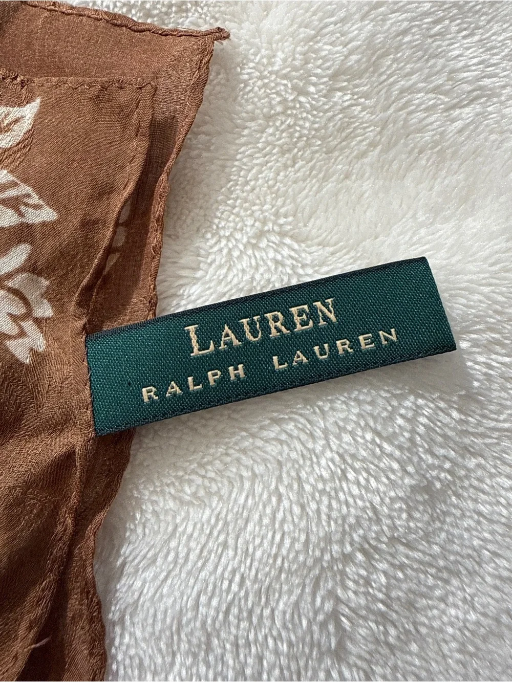 Lauren Ralph Lauren 100% Silk Brown Floral Oblong Skinny Scarf Vintage Boho